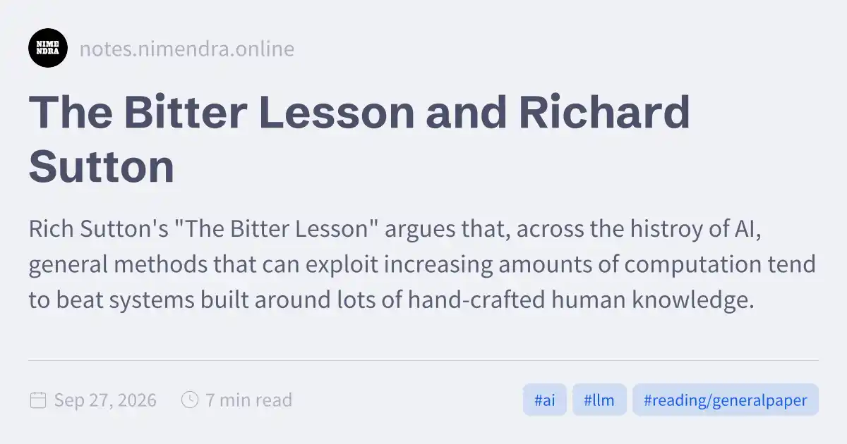 Preview card for the Bitter Lesson note on Nimendra's Notes.